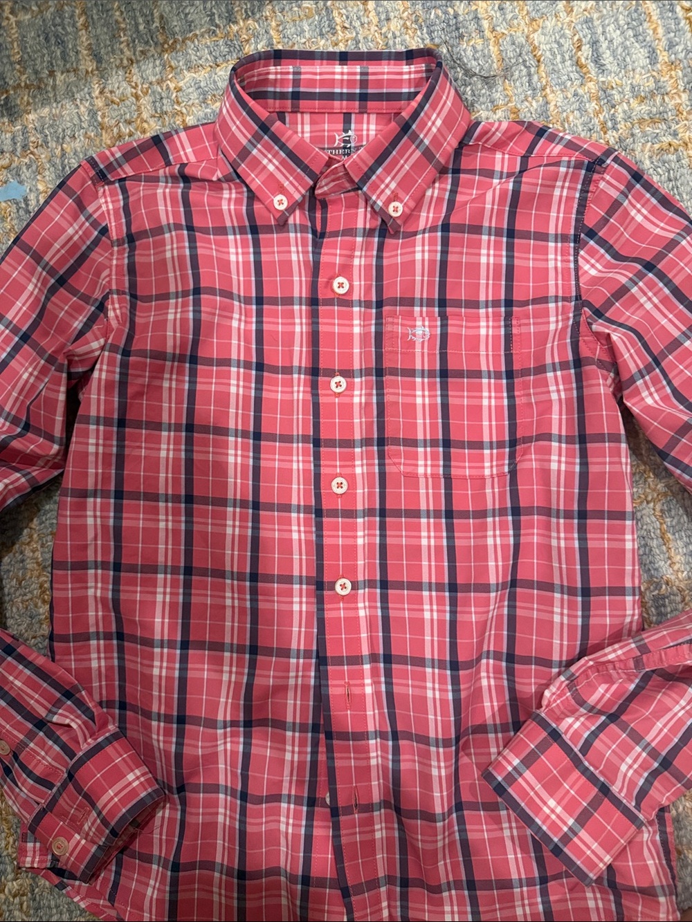 Southern Tide Red and Navy Plaid Button-Down Shirt for Kids